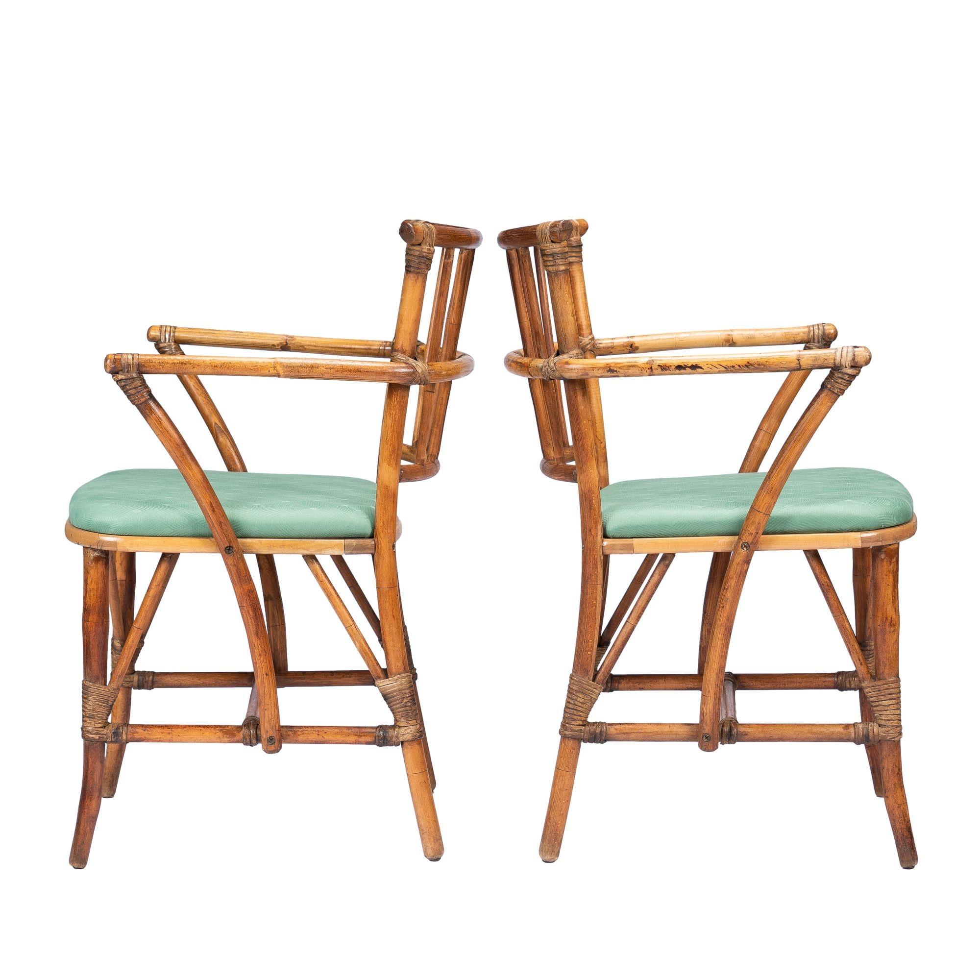 Pair of American Mid Century bamboo turned arm chairs, 1950's In Good Condition For Sale In Kenilworth, IL