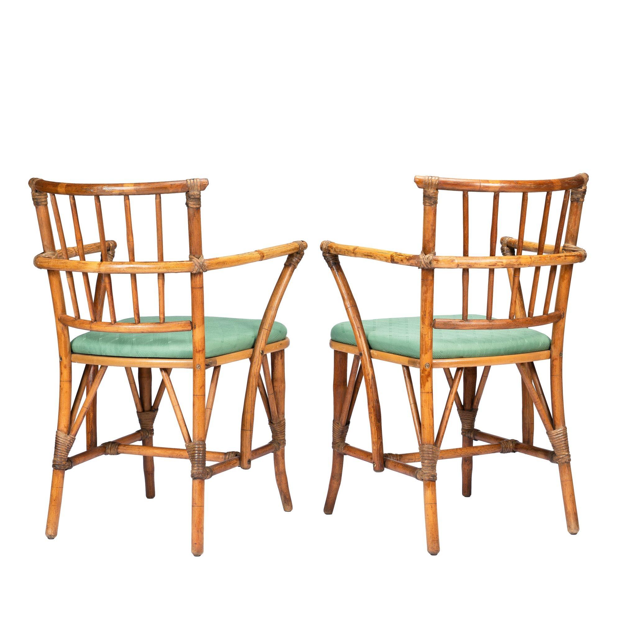 20th Century Pair of American Mid Century bamboo turned arm chairs, 1950's For Sale