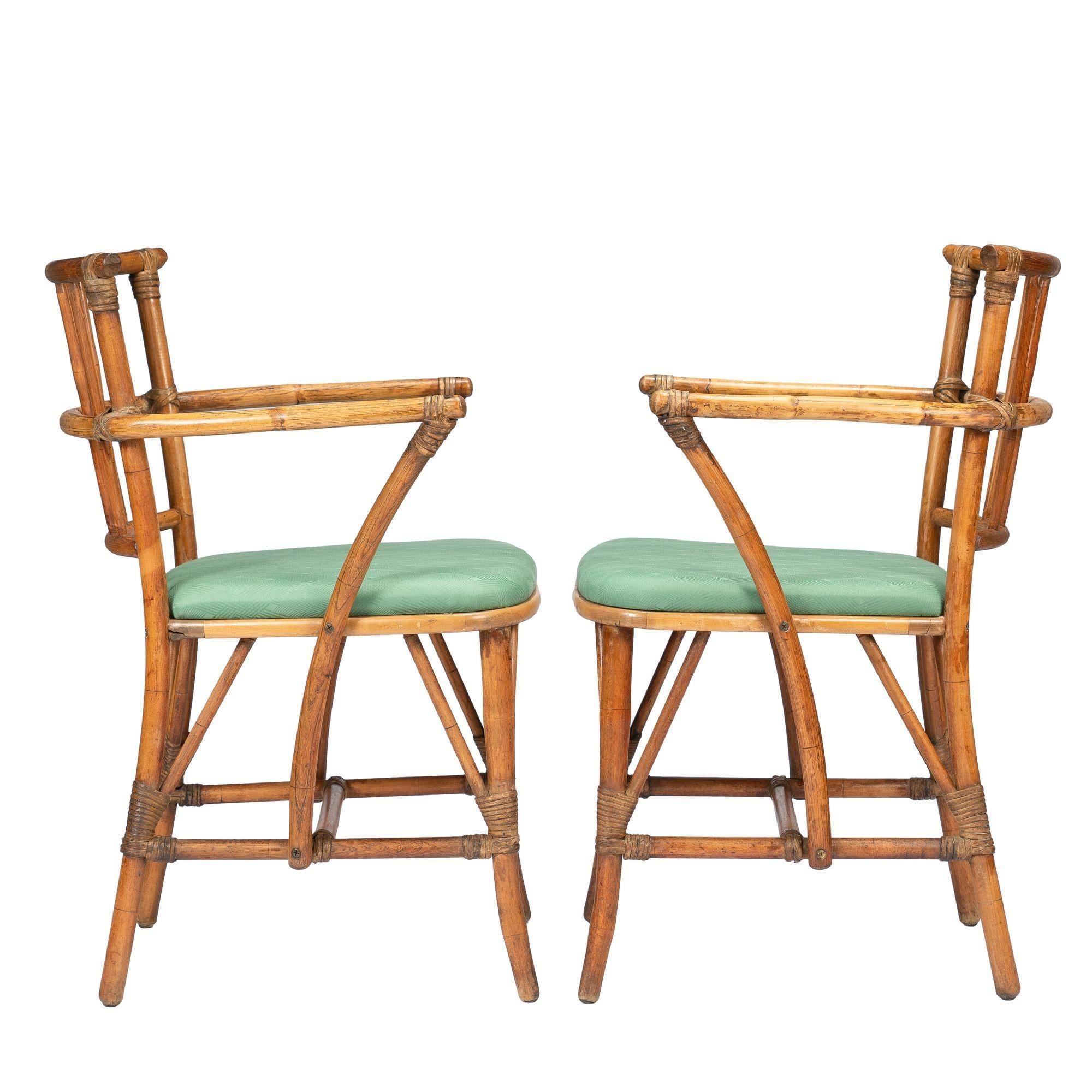 Pair of American Mid Century bamboo turned arm chairs, 1950's For Sale 1