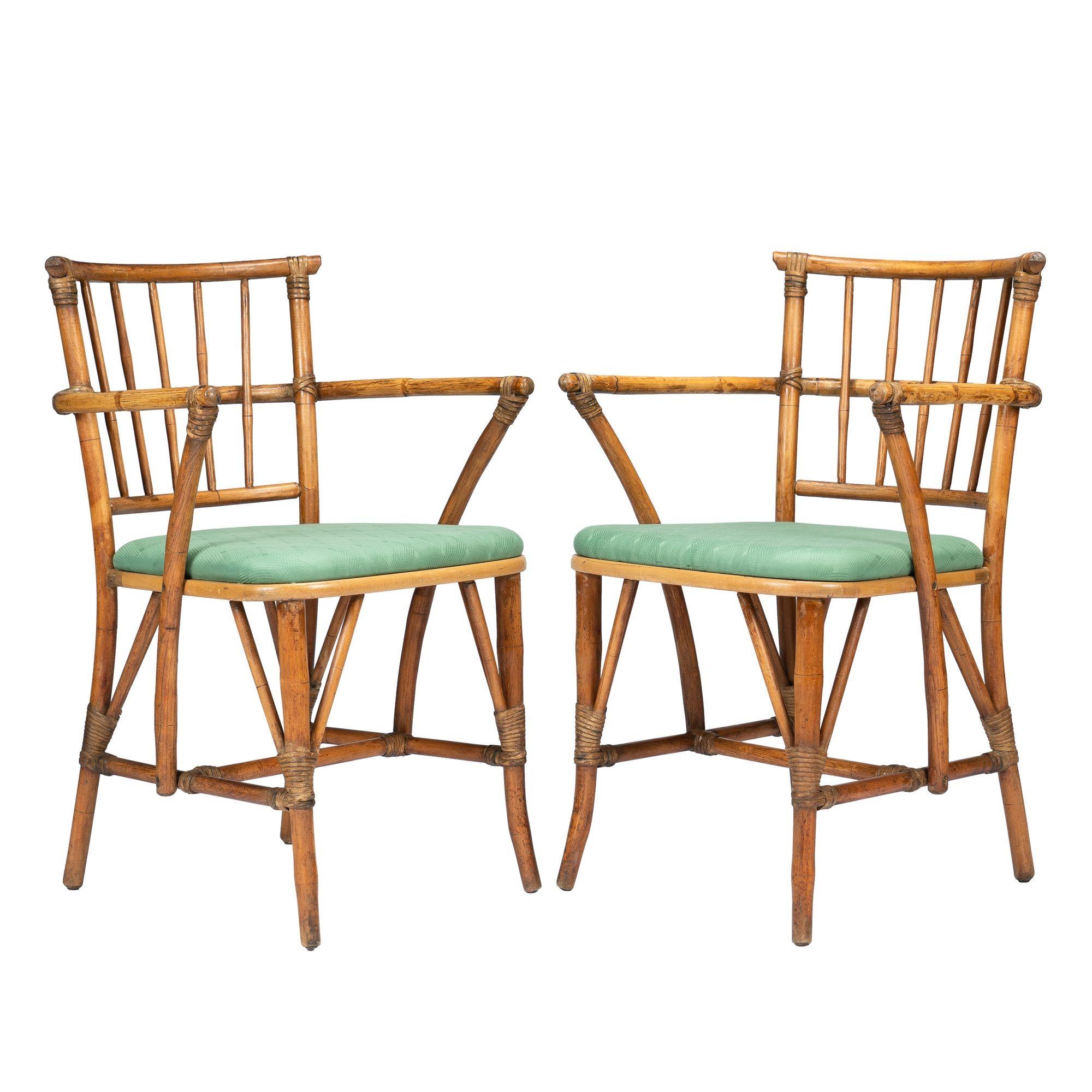 Pair of American Mid Century bamboo turned arm chairs, 1950's For Sale 2