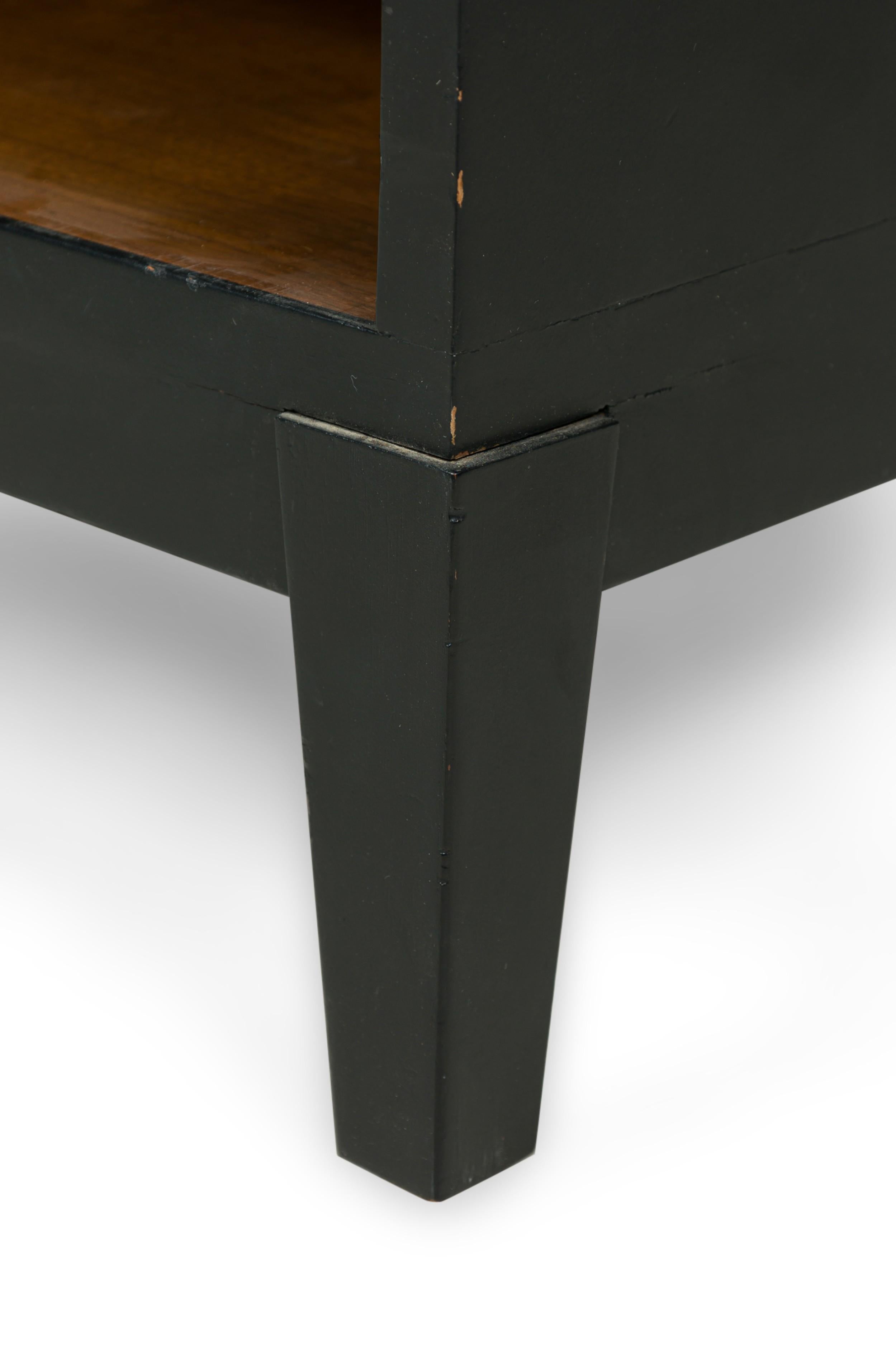 Pair of American Mid-Century Black Matte and Lacquer Bedside Tables For Sale 2