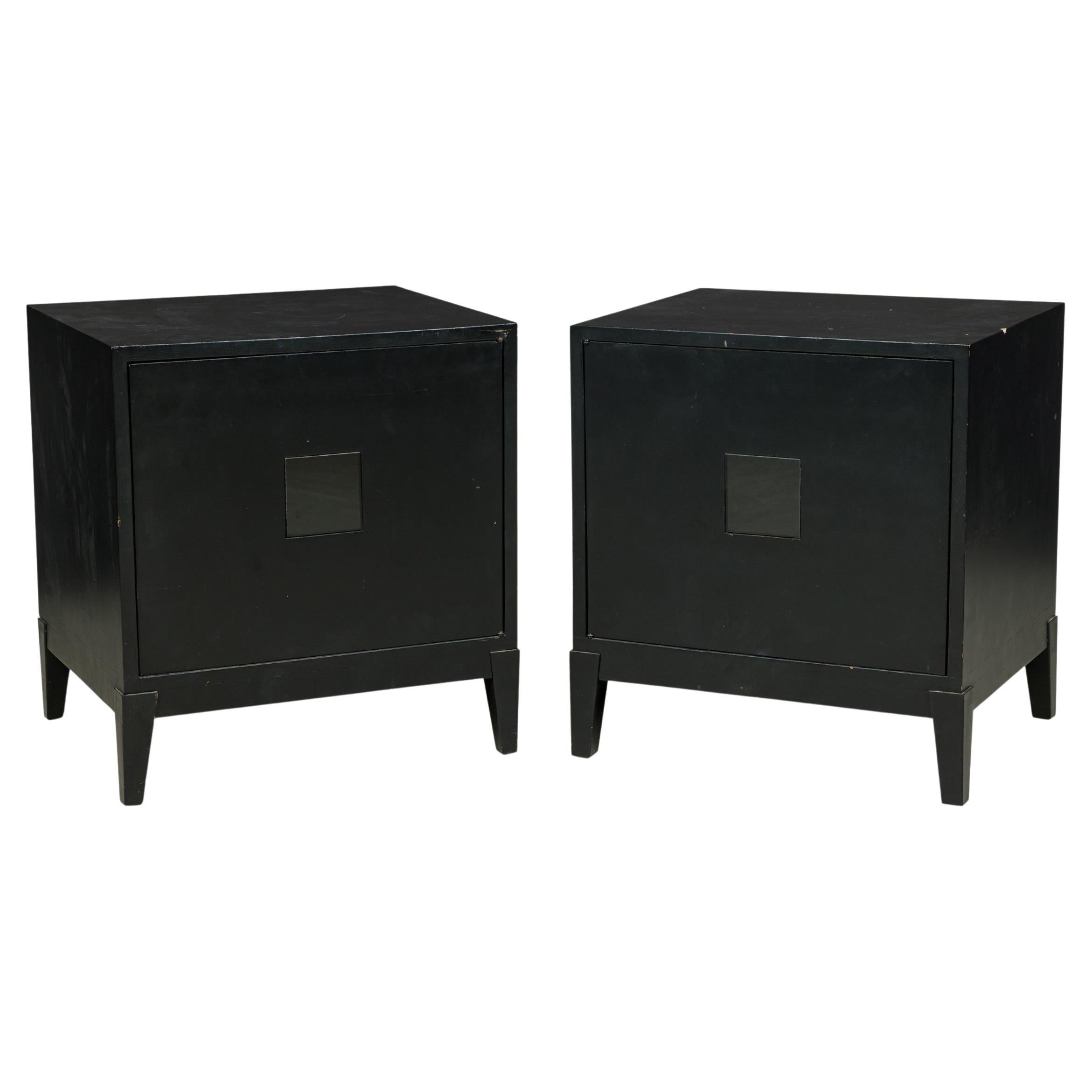 Pair of American Mid-Century Black Matte and Lacquer Bedside Tables