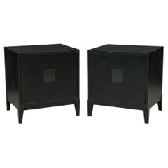 Vintage Pair of American Mid-Century Black Matte and Lacquer Bedside Tables