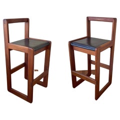 Pair of American Mid Century California Design Solid Walnut Barstools