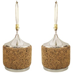 Paire de lampes de bureau américaines en liège et chrome du milieu du siècle dernier