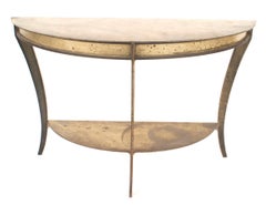 Pair of American Mid-Century Brass and Steel Demilune Console Tables
