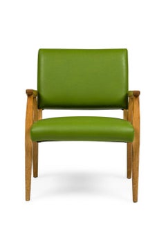 Mid-Century American Armchairs, Green Leather, Oak Frame, 20th Century