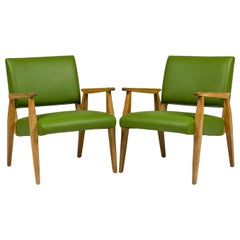 Pair of American Mid-Century Green Leather Arm Chairs