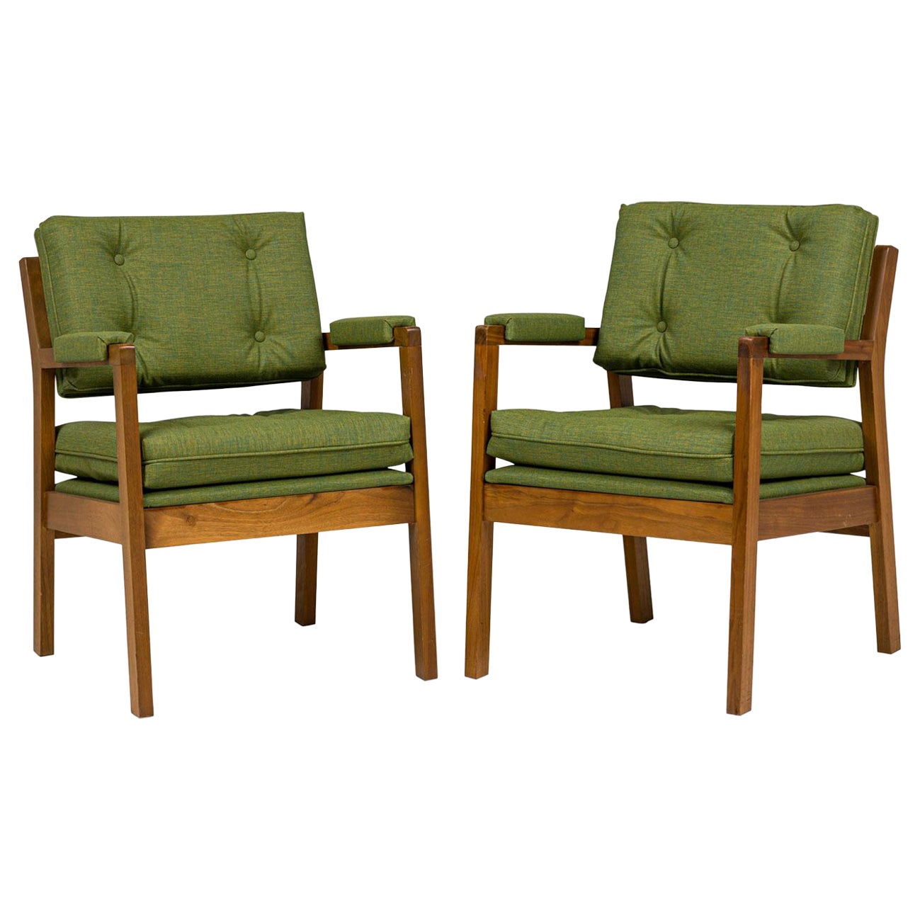 Pair of American Mid-Century Green Upholstered Armchairs