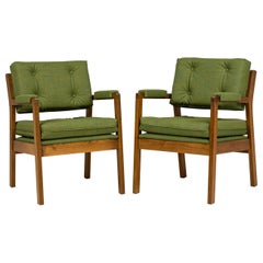 Pair of American Mid-Century Green Upholstered Armchairs