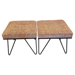 Pair of American Mid Century Hairpin Legs Low Stools Atomic Age