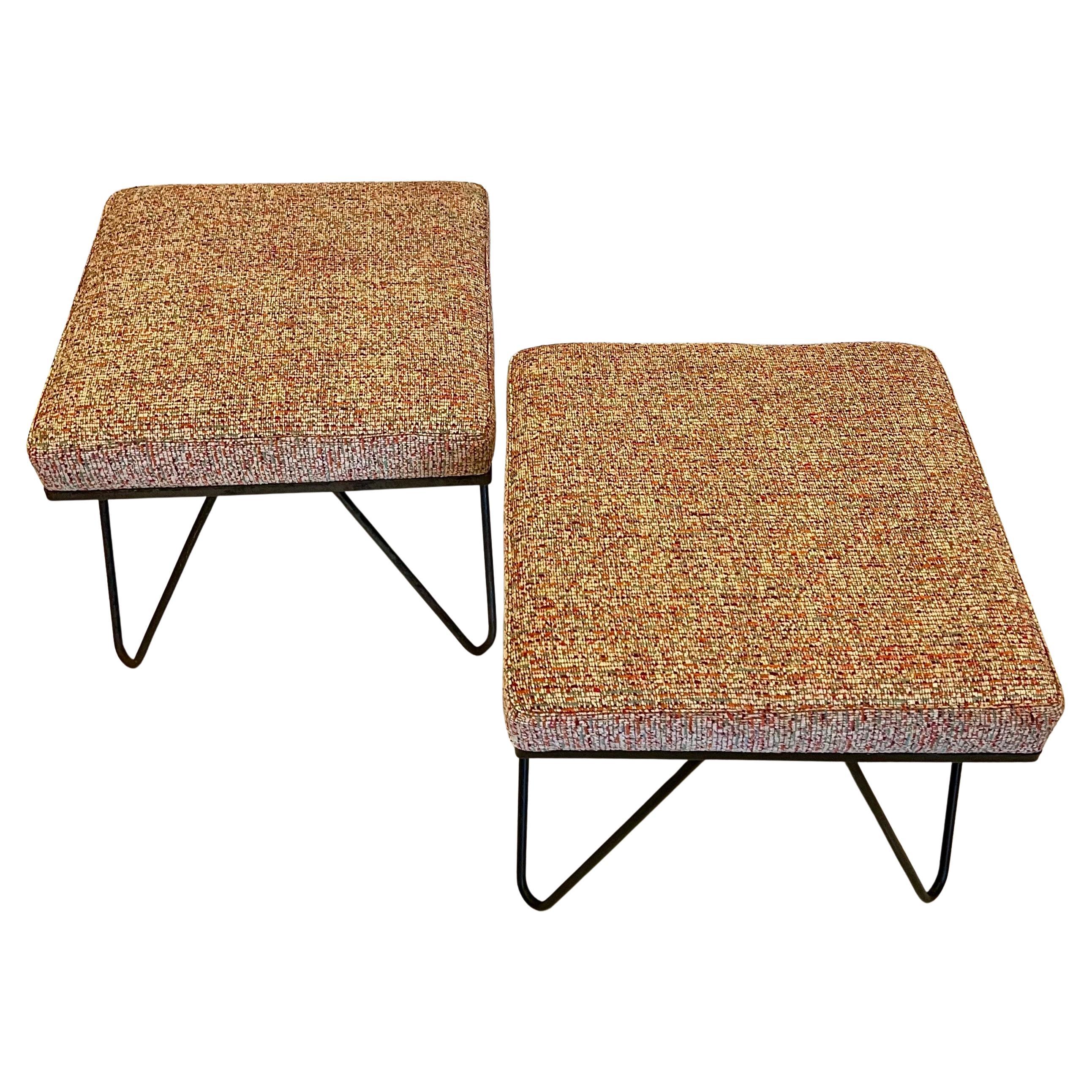 Pair of American Mid Century Hairpin Legs Low Stools Atomic Age In Good Condition In San Diego, CA