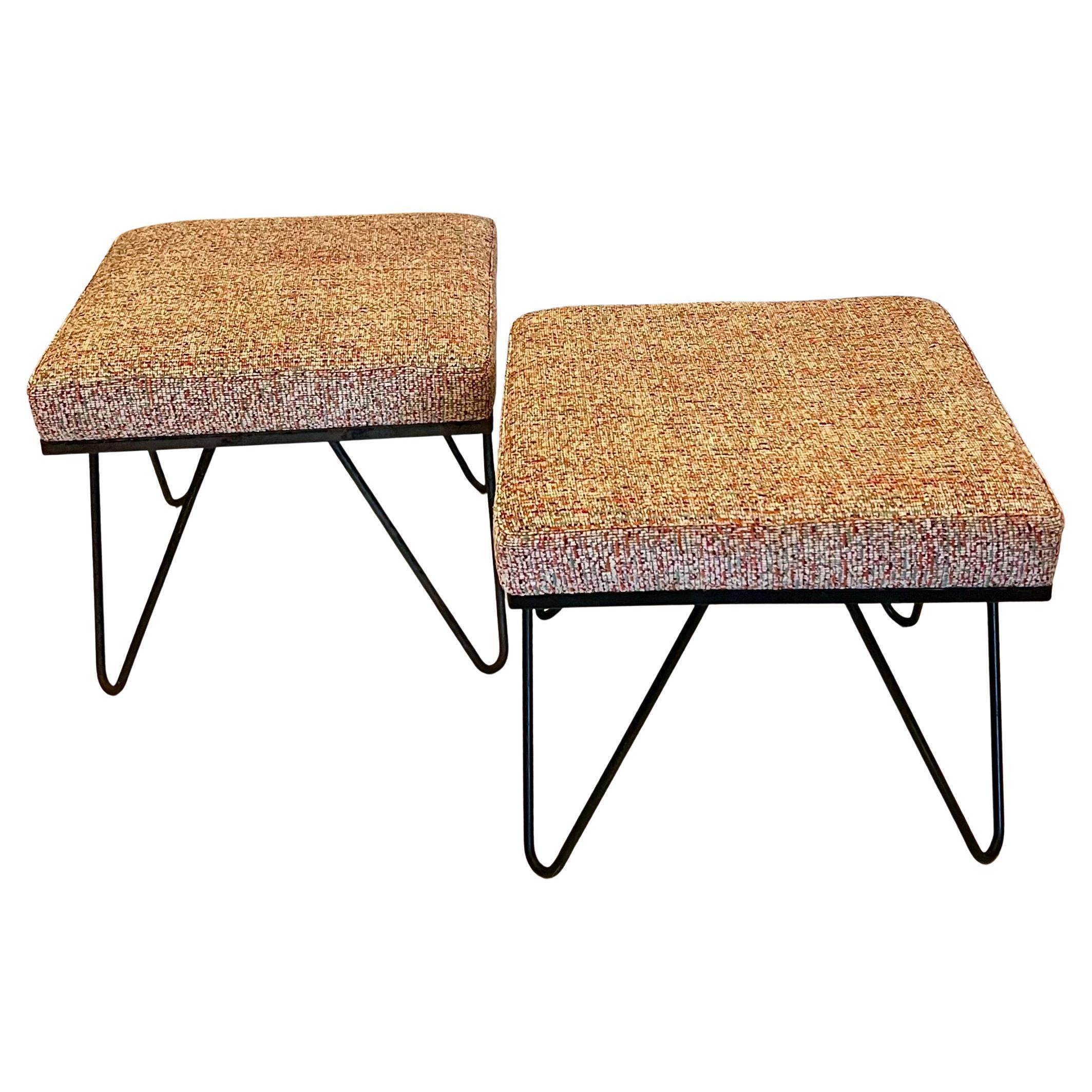 20th Century Pair of American Mid Century Hairpin Legs Low Stools Atomic Age