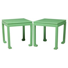 Paire de tables d'appoint américaines du milieu du siècle dernier Karl Springer en relief vert