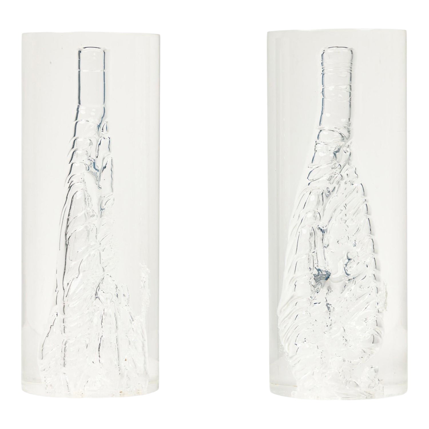 Pair of American Mid-Century Modern Acrylic Lucite Cylindrical Sculptures in vendita