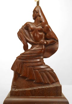 Pair of American Mid-Century Heifetz Figural Mahogany Table Lamps