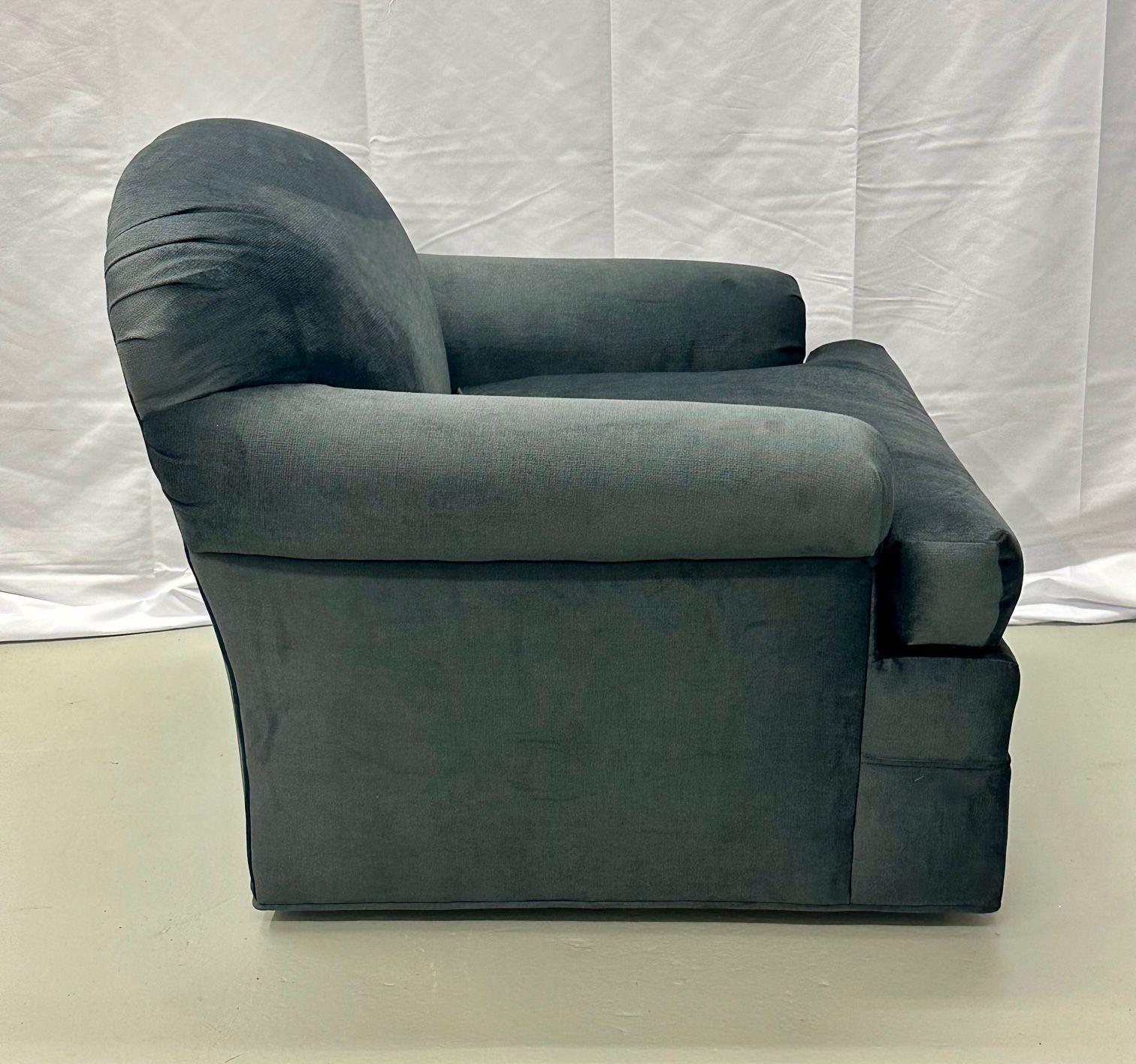 Pair of American Modern Grey Swivel / Lounge Chairs, Scroll Arm For Sale 5