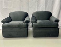 Pair of American Modern Grey Swivel / Lounge Chairs, Scroll Arm