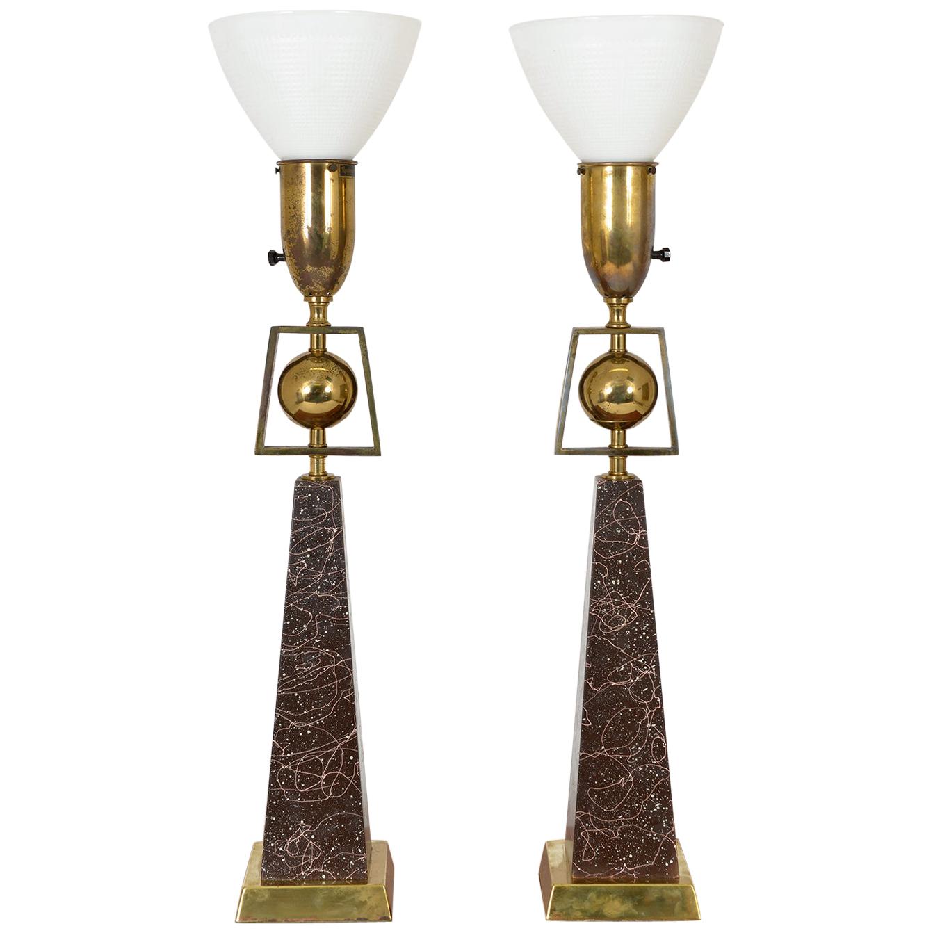 Pair of American Mid-Century Modern Obelisk Table Lamps by Rembrandt Lighting