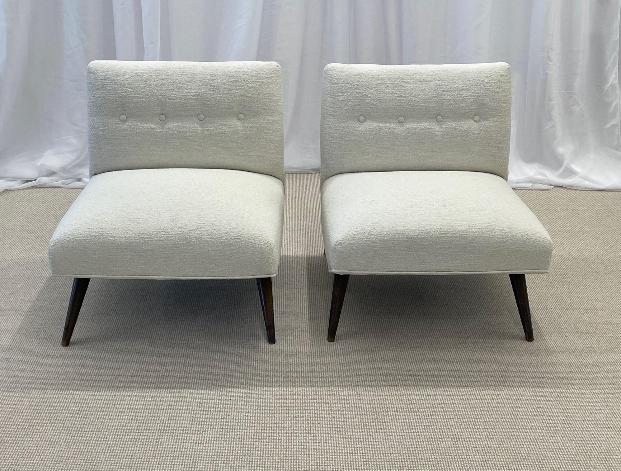 Mid-20th Century Pair of American Mid-Century Modern Slipper Chairs by Paul McCobb, Kravet Bouclé