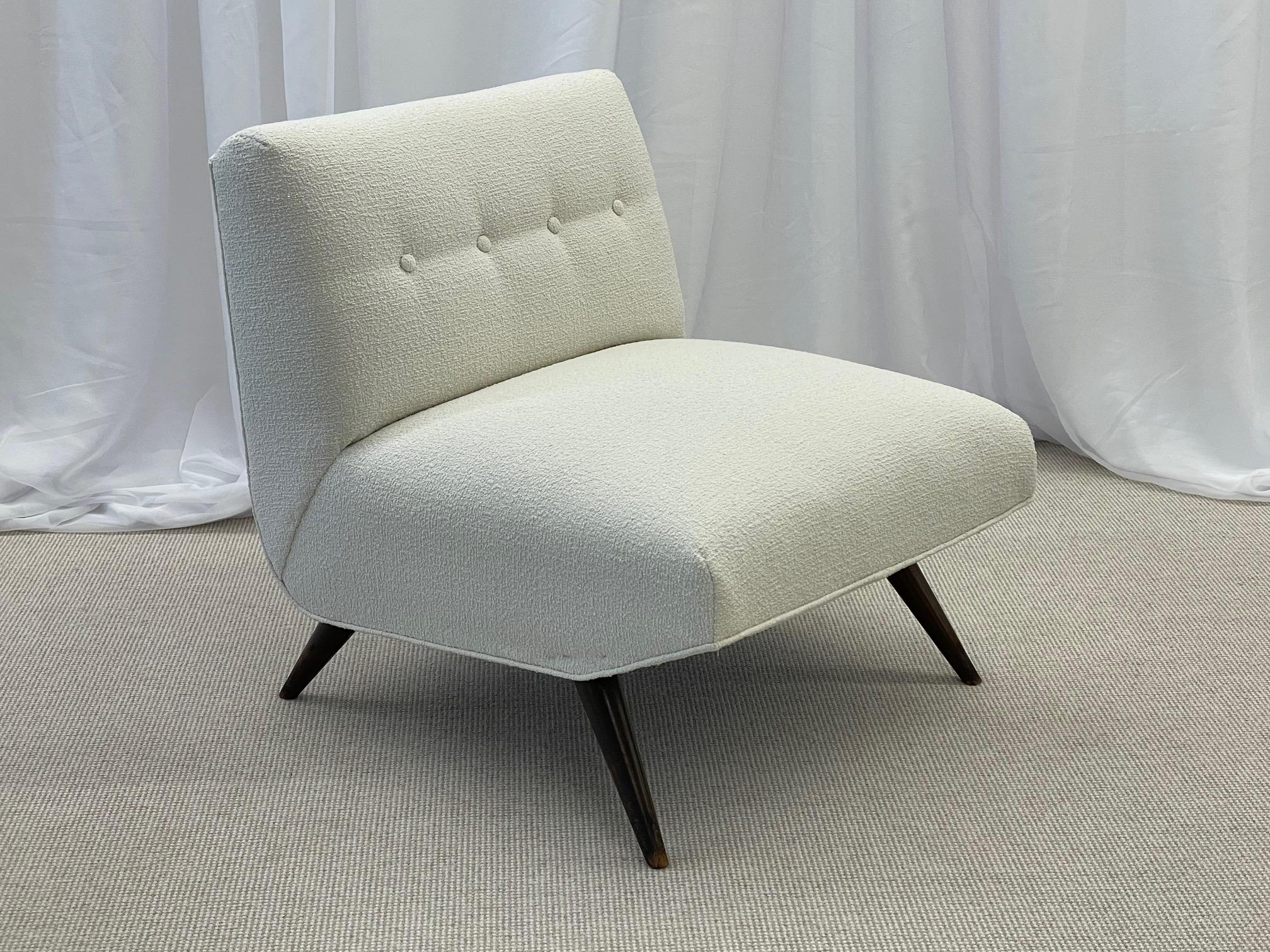 Pair of American Mid-Century Modern Slipper Chairs by Paul McCobb, Kravet Bouclé 1