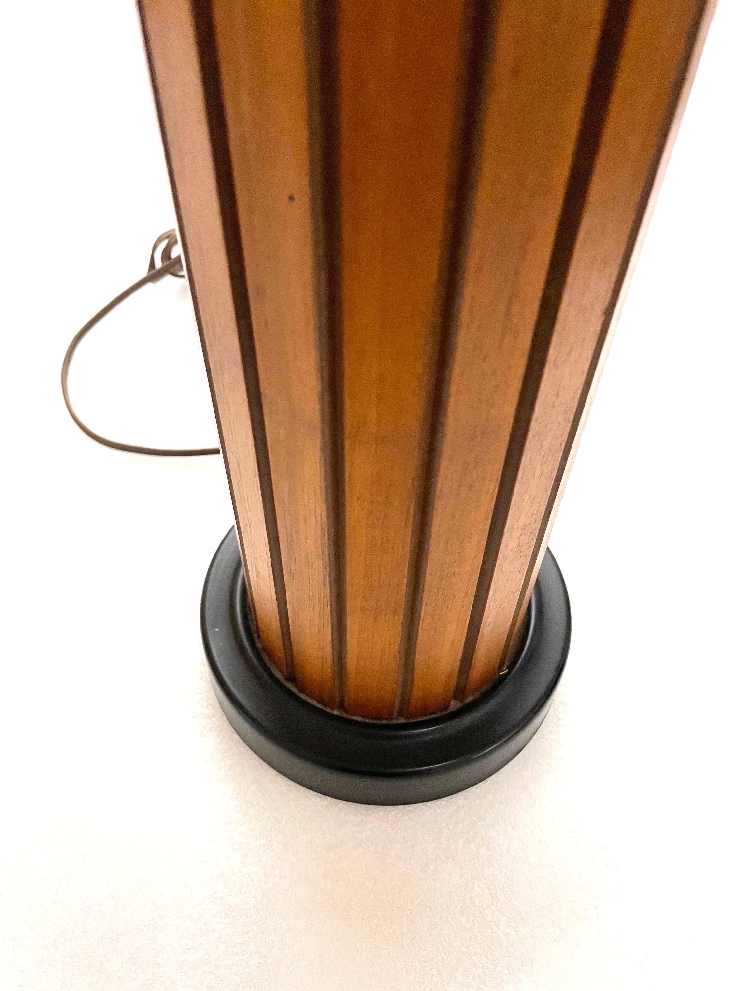 Pair of American Mid-Century Modern Table Lamps in Teak Base Original Lampshades 1