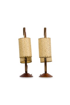 Pair of American Mid-Century S-Shaped Brass and Walnut Table Lamps