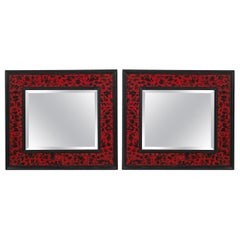 Pair of American Mid-Century Style Black 
Red Imitation Tortoise Shell Mirrors