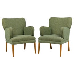 Pair of American Mid-Century Teal Wide Back Armchairs
