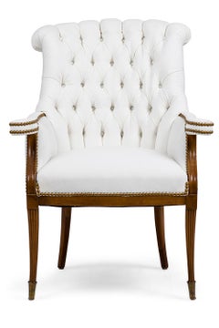 Pair of American Mid-Century White Tufted Armchairs