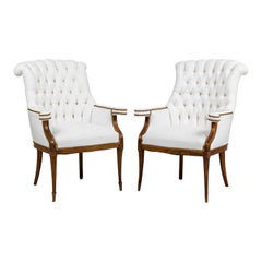 Pair of American Mid-Century White Tufted Armchairs