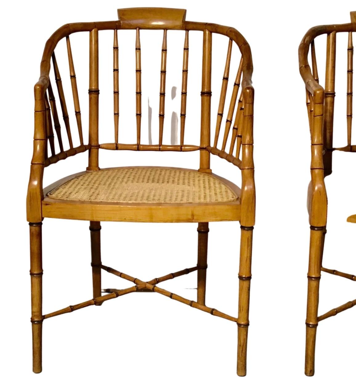 Mid-Century Modern Pair of American Midcentury Baker Style Faux Bamboo Tub Chairs