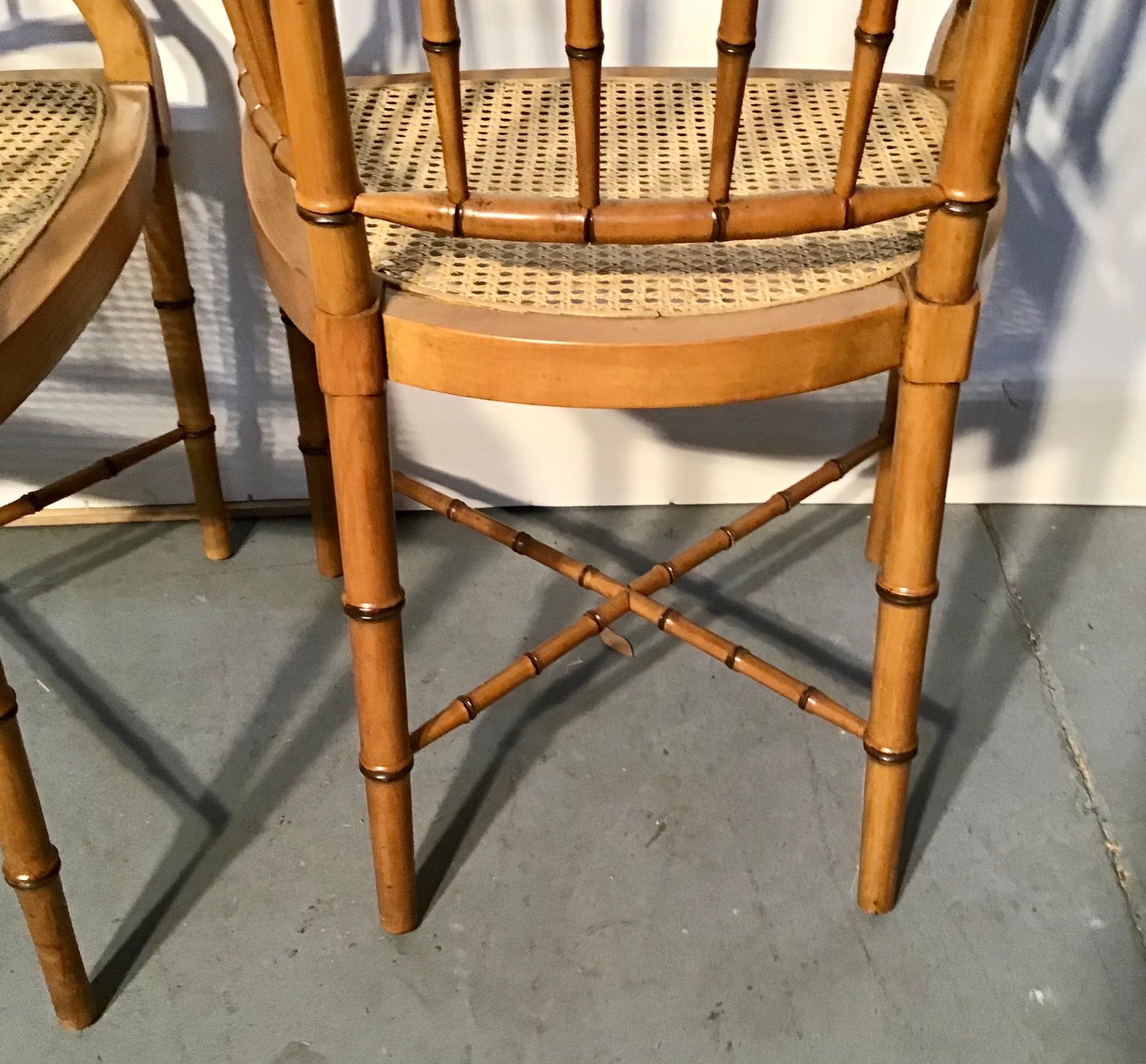 20th Century Pair of American Midcentury Baker Style Faux Bamboo Tub Chairs