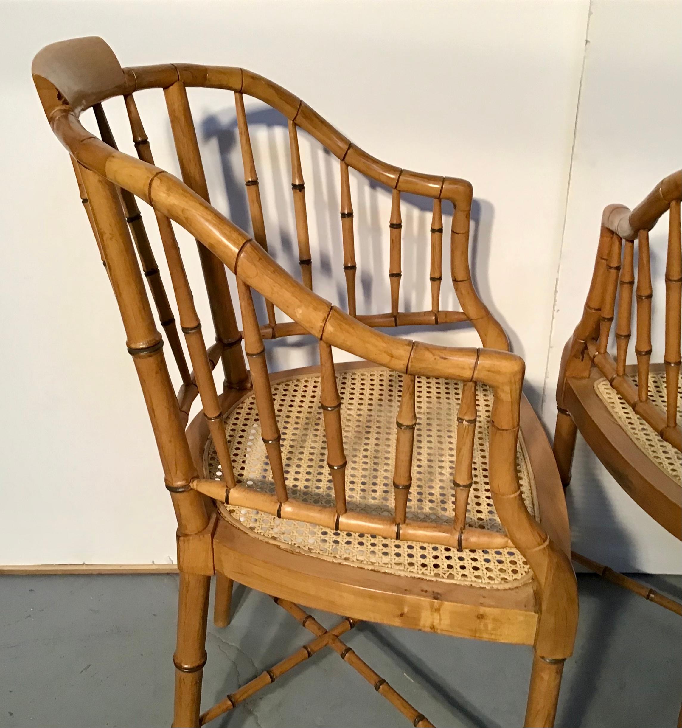 Pair of American Midcentury Baker Style Faux Bamboo Tub Chairs 1