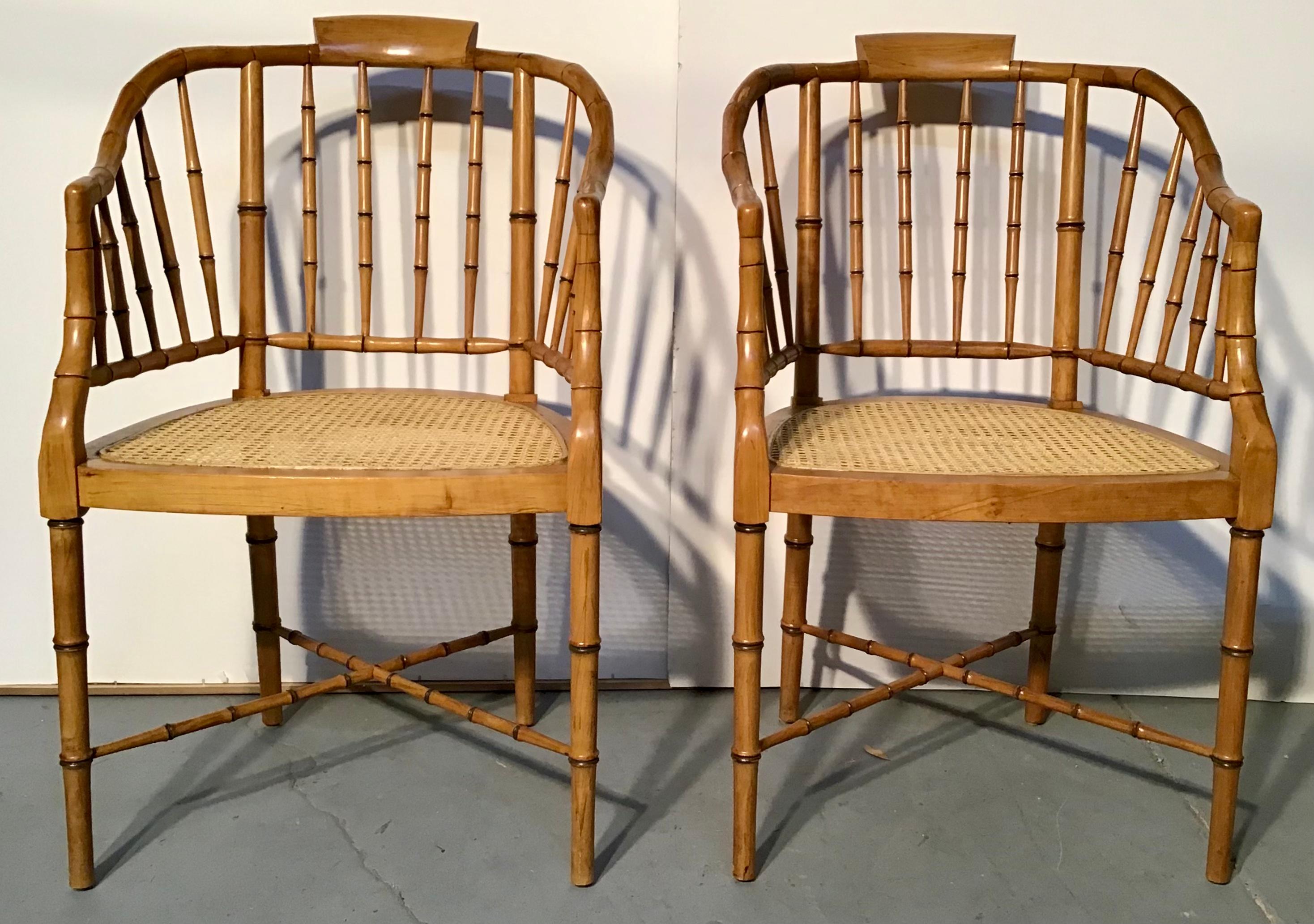 Pair of American Midcentury Baker Style Faux Bamboo Tub Chairs 2