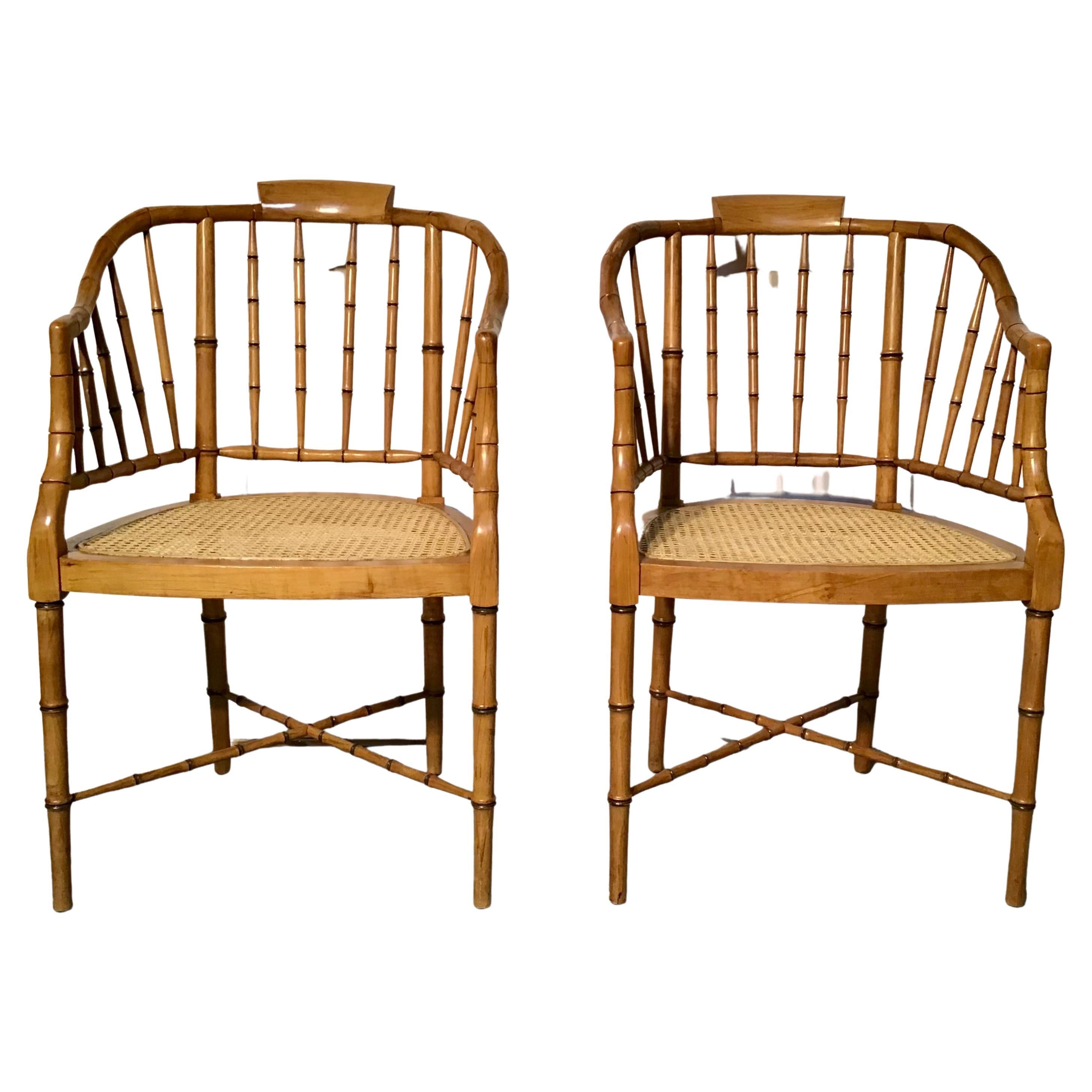 Pair of American Midcentury Baker Style Faux Bamboo Tub Chairs