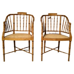 Pair of American Midcentury Baker Style Faux Bamboo Tub Chairs