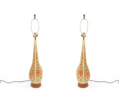 Pair of American Mid-Century Floral Ceramic Table Lamps