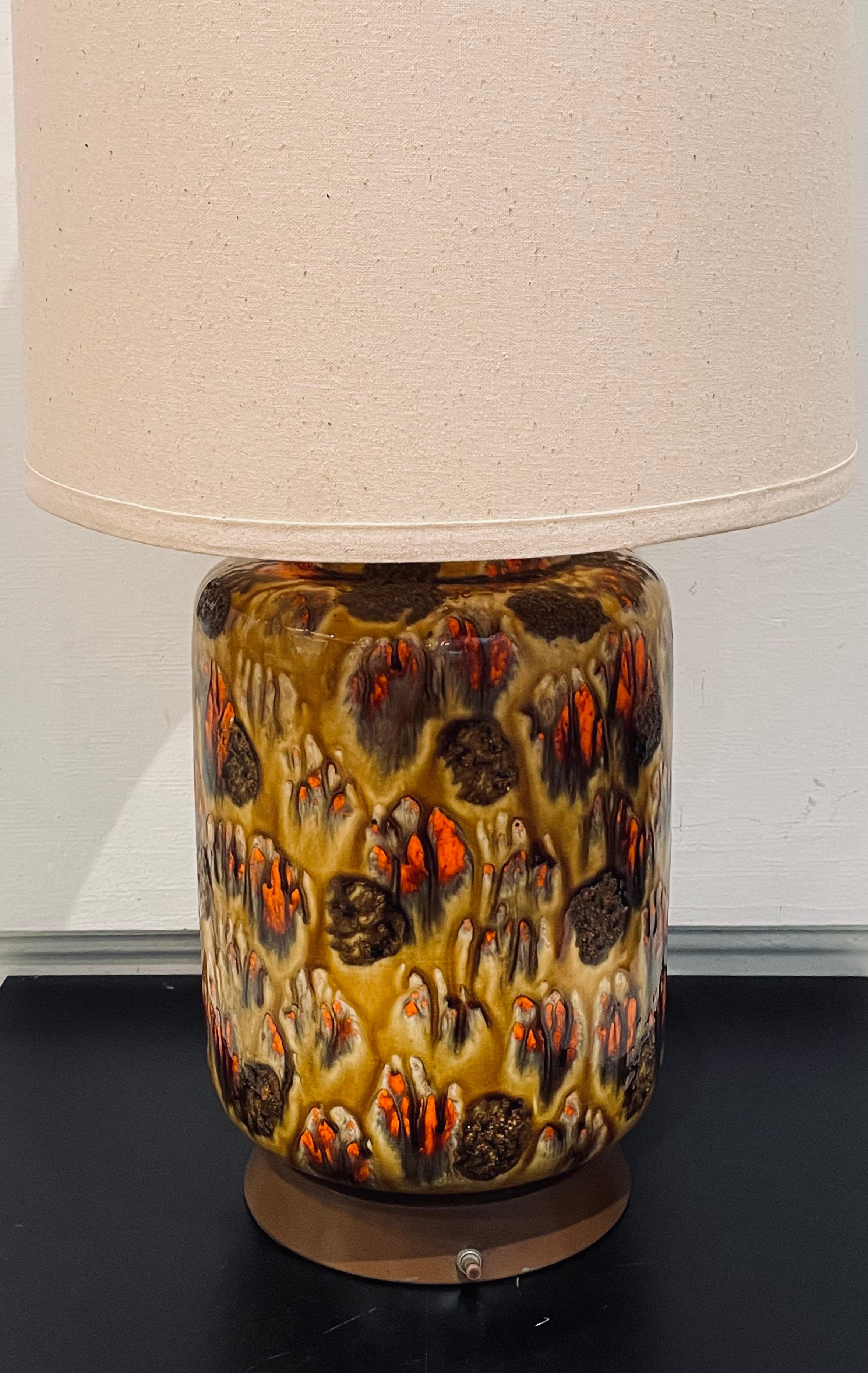 Mid-Century Modern Pair of American Midcentury Drip Lava Glaze Ceramic Table Lamps
