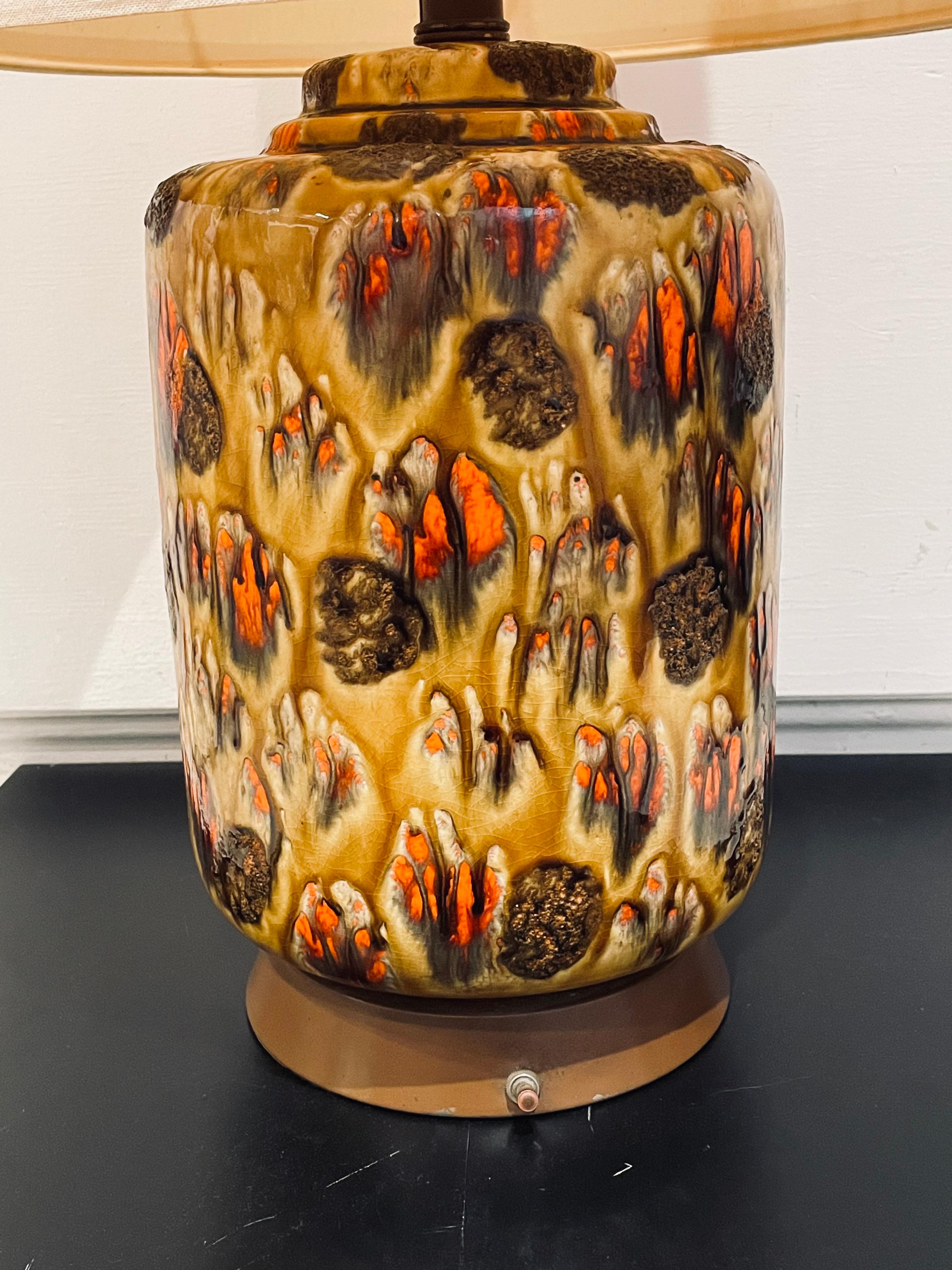 Pair of American Midcentury Drip Lava Glaze Ceramic Table Lamps In Good Condition In San Diego, CA