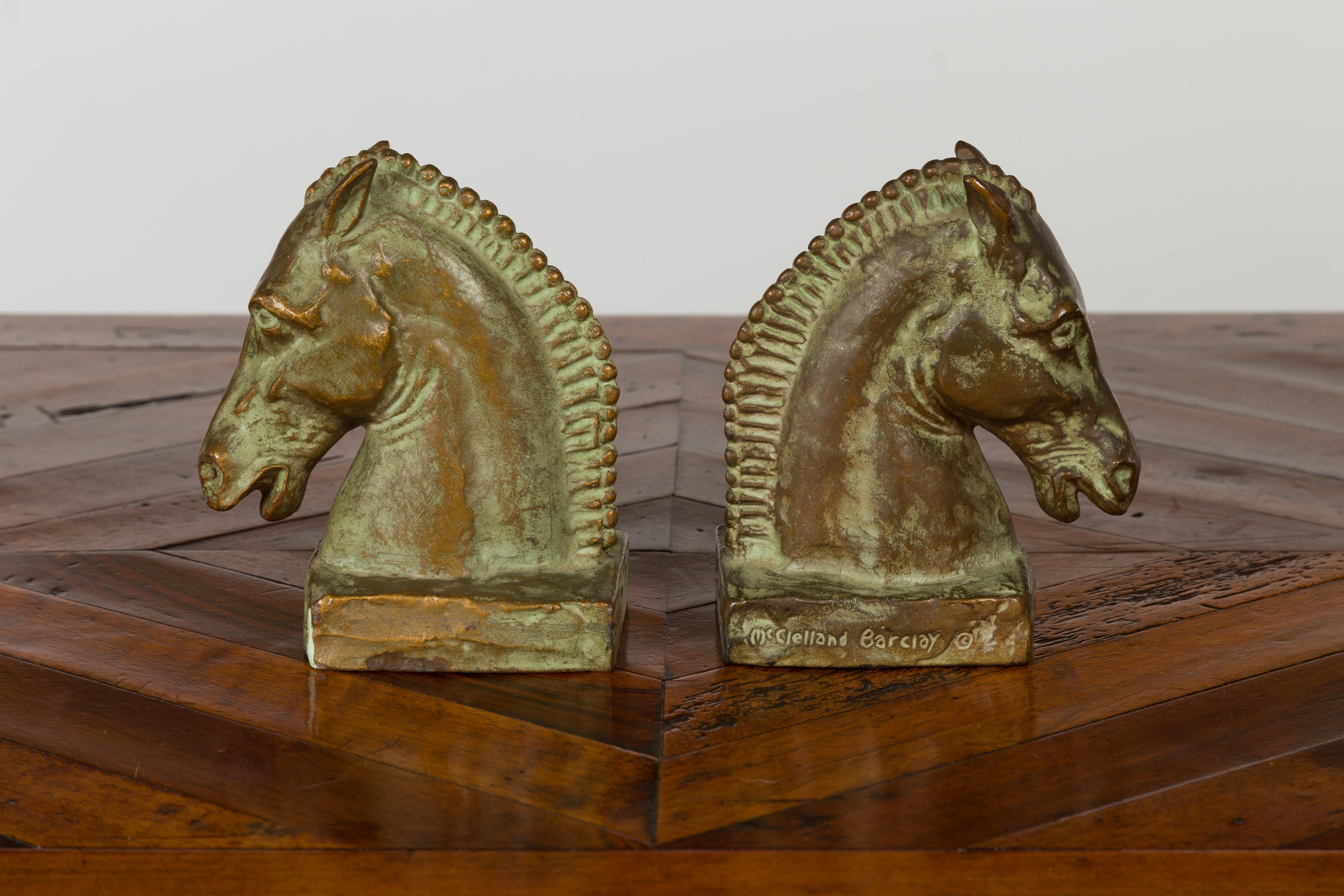 Pair of American Midcentury McClelland Barclay Bronze Horse Head Bookends 2