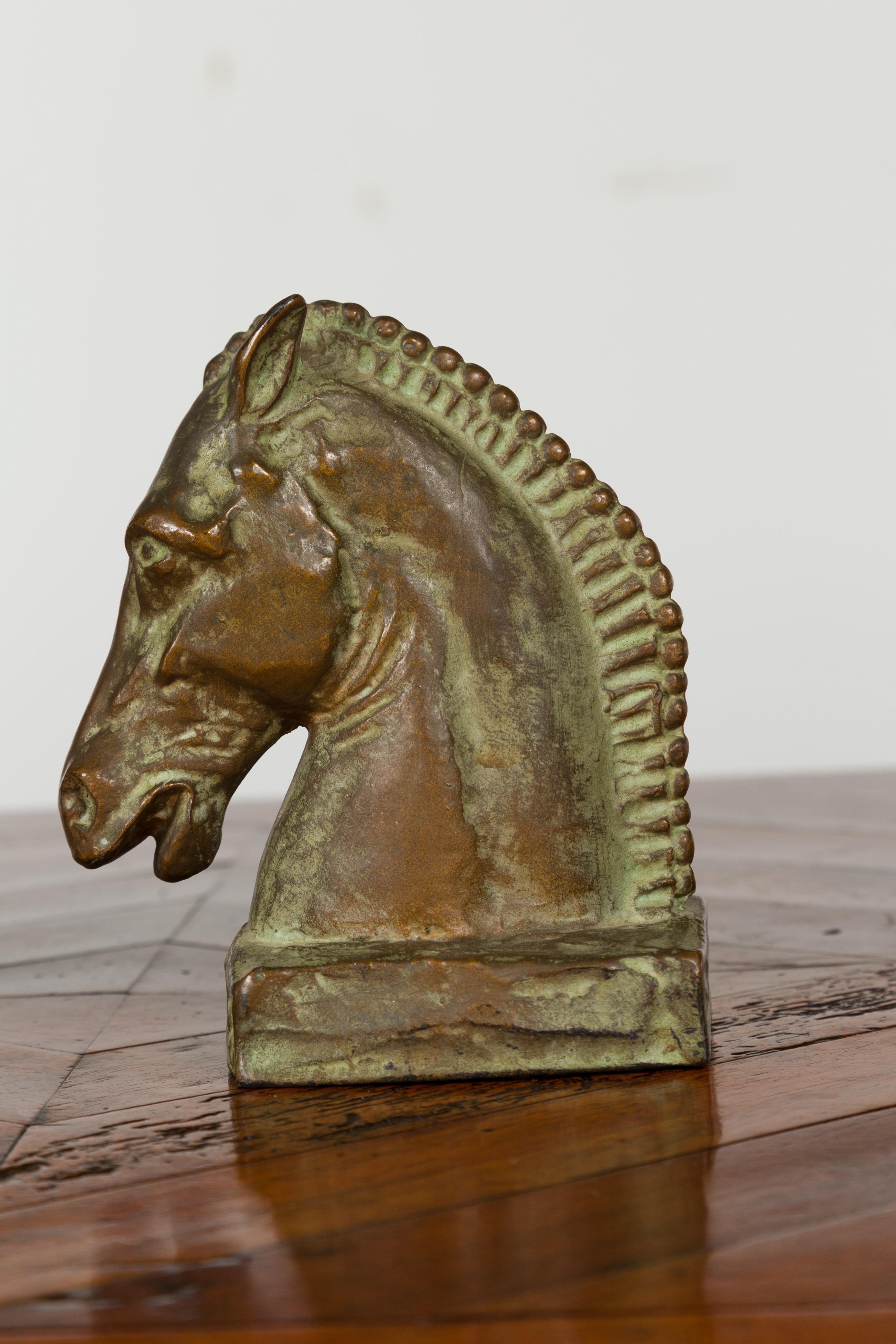 Pair of American Midcentury McClelland Barclay Bronze Horse Head Bookends In Good Condition In Atlanta, GA