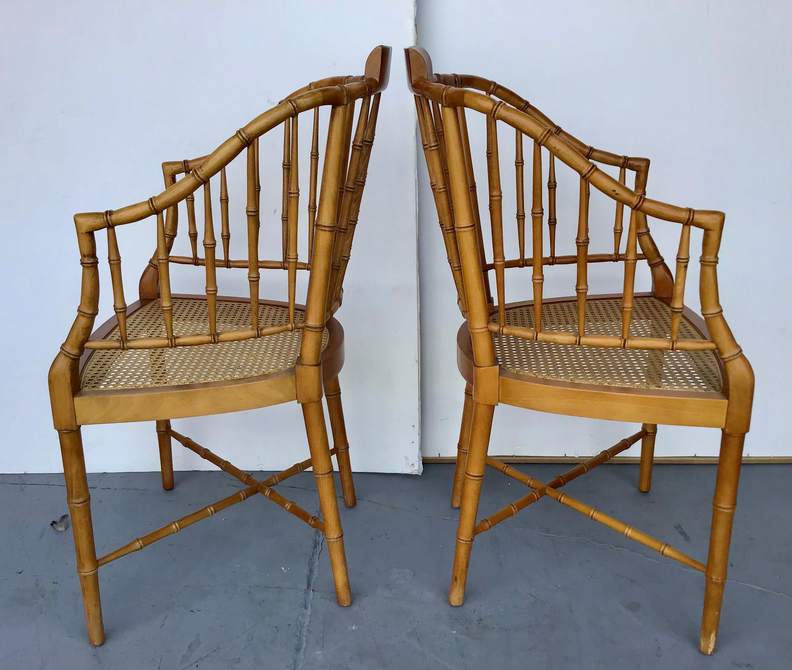 Pair of American Mid-Century Style Faux Bamboo Tub Chairs In Good Condition For Sale In Bradenton, FL