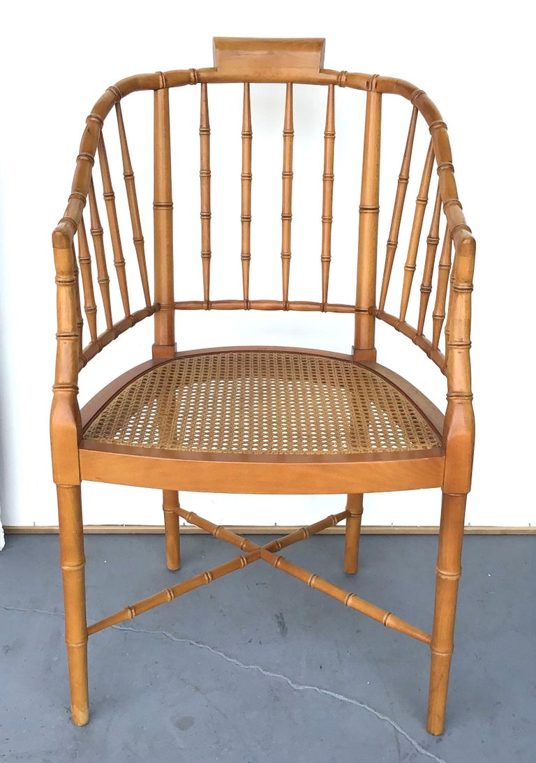 Pair of American MidCentury Style Faux Bamboo Tub Chairs For Sale at