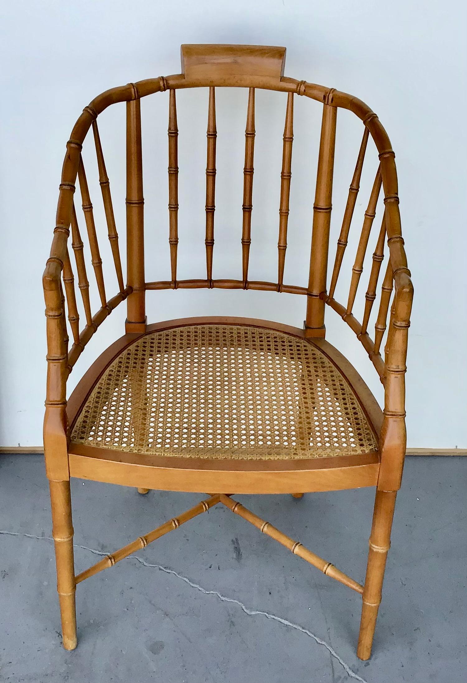 Pair of American Mid-Century Style Faux Bamboo Tub Chairs For Sale 1