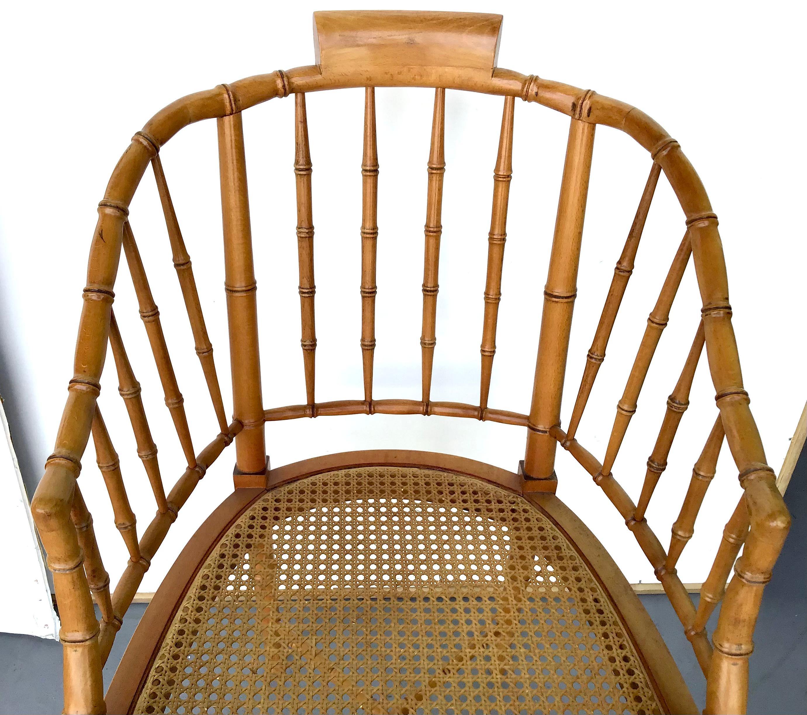 Pair of American Mid-Century Style Faux Bamboo Tub Chairs For Sale 2