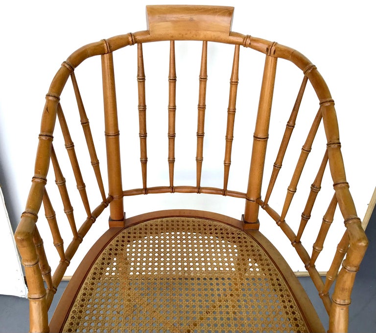 Pair of American MidCentury Style Faux Bamboo Tub Chairs For Sale at