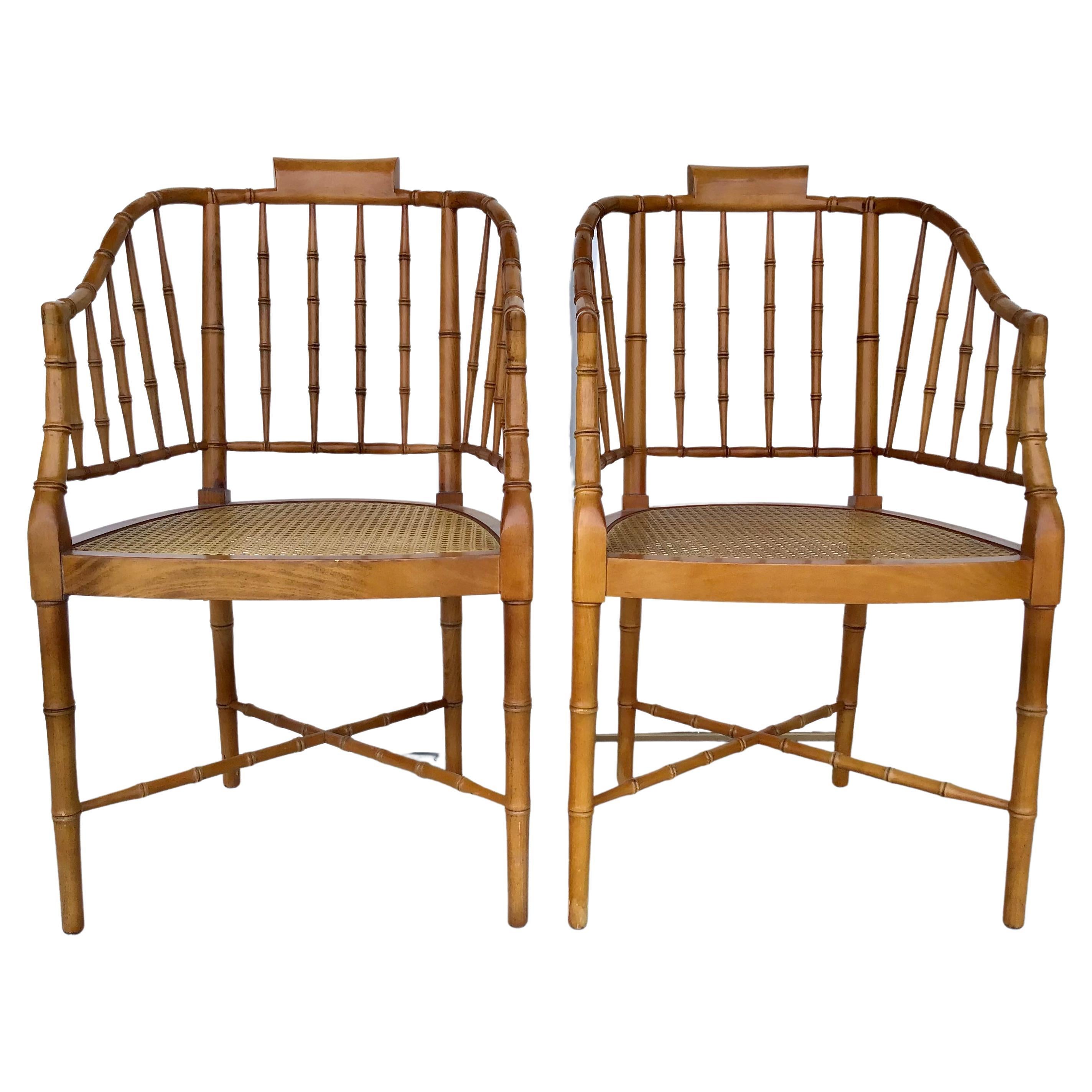 Pair of American Mid-Century Style Faux Bamboo Tub Chairs For Sale