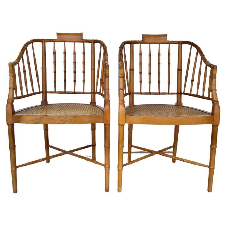 Pair of American MidCentury Style Faux Bamboo Tub Chairs For Sale at