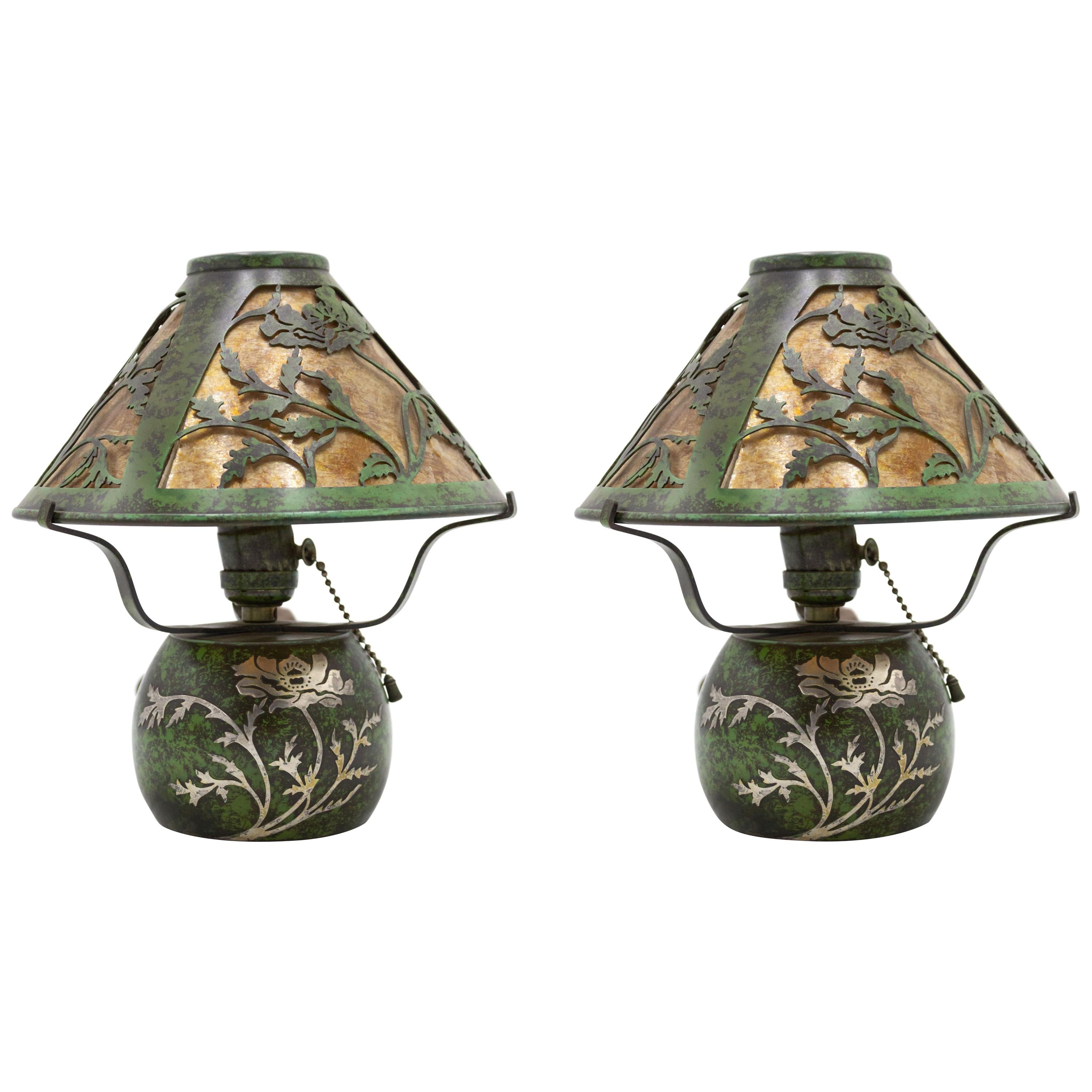 Pair of American Mission Heintz Art Metal Table Lamps For Sale